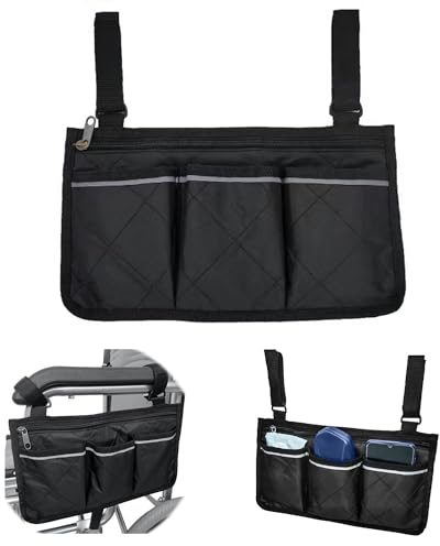 Aufbewahrungstasche für Rollstühle Tasche Ltsbaed Wasserdichte Rollstuhltasche für Armlehne mit Reflektierende Streifen Rollstuhltasche Tragbare für Meisten Rollstühle Rollatoren Kinderwagen - Schwarz