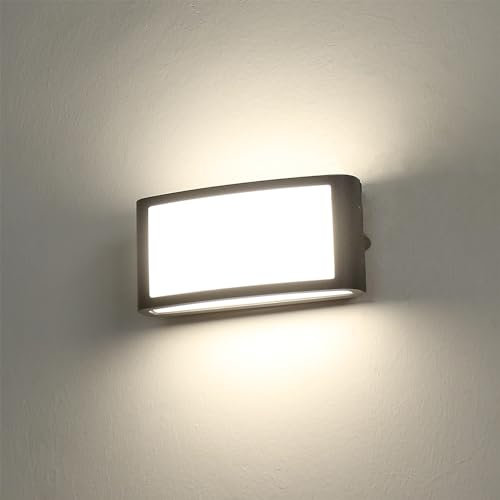 HLFVLITE LED Luce da Parete Esterna, Lampada da Parete Esterna in Alluminio Sconcezza da Giardino, IP54 Impermeabile, 930LM 4000K Bianco Naturale, Grigio Antracite
