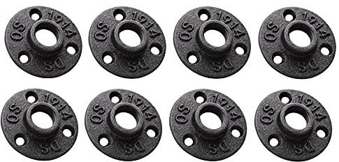 PEKKA 1/2 Inches Malleable Cast Iron Pipe Flange, 1/2 Inches Black Pipe Threaded Pipe Nipples, 8 Pcs