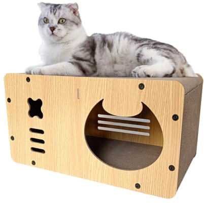 Heikoeco® Katzenhöhle mit Kratzbrett, XXL Katzenhaus Indoor aus Pappe, Kratzpappe für Katzen, Kratzpad Lounge, Langlebiges Katzenspielzeug 55 * 29 * 28cm (kleines Monster)