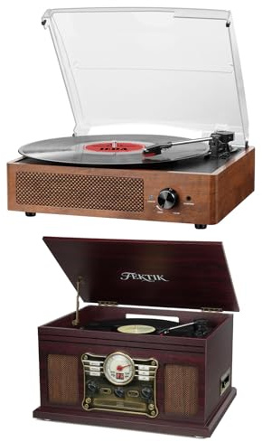 FEKTIK Record Players Vintage Turntable for Vinyl Records with Speakers Belt-Driven Turntables Support 3-Speed, Bluetooth Wireless Playback, Headphone, AUX-in, RCA Line LP Vinyl Players