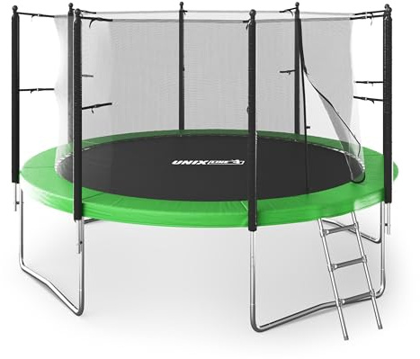 Unix Line Ⓡ Outdoor Trampolin 183/244/305/366 - Komplettset mit Leiter Innen-& Sicherheitsnetz - CE Zertifiziert - Kinder Gartentrampolin robust & wetterfest bis,150kg belastbar