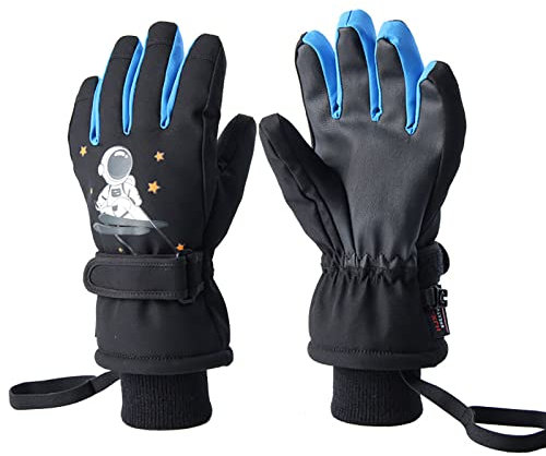 Kinder-Skihandschuhe, wasserdicht, Snowboard-Handschuhe, warme Handschuhe, Uni, für Mädchen und Jungen, kaltes Wetter, Schneehandschuhe, mit Handgelenk-Leine, Winter, Kinder, Schneehandschuhe