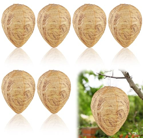 Nido de avispas falso, 6 unidades de papel resistente a la intemperie, cebo artificial para nidos de avispas, nido de avispas falso para ahuyentar avispas de casa y jardín al aire libre