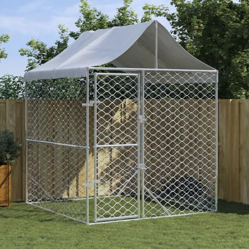 Gecheer Gabbia per Cani da Esterno in Acciaio Argento Box Canile in Metallo Taglia Grande 2x2x2,5 cm