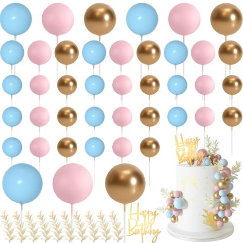 MIAHART Decoración de bola para tartas, decoración de pastel de hierba bohemia, decoración para cumpleaños, boda, baby shower, fiesta, suministros de fiesta temática bohemia (azul claro, dorado, rosa