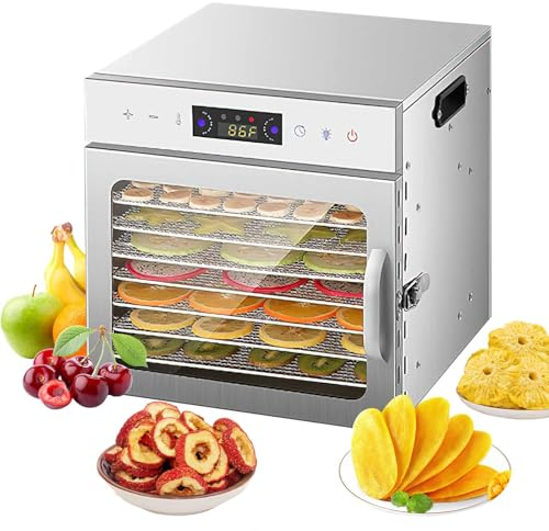 Carziyer - Deshidratador alimentario de 6/8 bandejas, 1000 W deshidratador alimentario, deshidratador para verduras de frutas carne, con temporizador 24h, temperatura regulable 35-95 °C, pantalla LCD