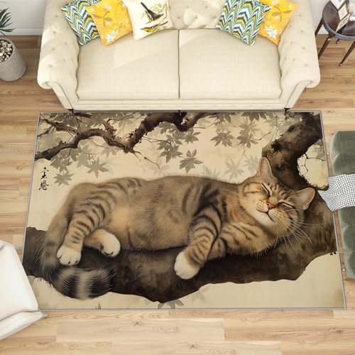 Katzenmotiv Teppich - Wohnzimmer Schlafzimmer Süße Kätzchen, Weich Kurzflor & Waschbar & Rutschfest Fussmatte Innen, Kinderteppich 60x90 cm