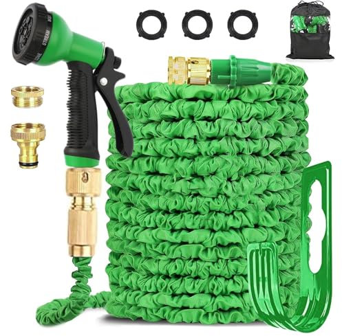 FASCINATDECO Tuyau Arrosage Extensible 15m, Tuyau d'arrosage Flexible avec 8 Modes d'arrosage, Connecteur en Laiton Massif avec Adaptateur 3/4 et 1/2 pour Jardin et Lavage de Voiture (15M,Vert)
