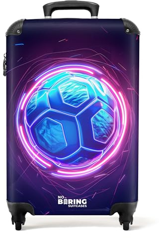 NoBoringSuitcases.com Valigia Trolley per Bambini 55x40x20 cm (Pallone da Calcio Neon - Blu)