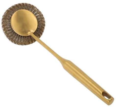 Estropajo de Acero Inoxidable con Mango Largo, Estropajo de Lana de Acero, Limpieza Profunda, Estropajo para Platos, Elimina Manchas Rebeldes, Cepillo para Fregar Platos a Prueba (Gold)