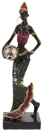 OUNONA Afrikanische Frauenfigur Aus Harz Afrikanische Lady Statue Mädchenskulptur Dekofigur Für Regal Tisch Wohnzimmer Und Sammlerkunst 6.30X2.17X1.38In