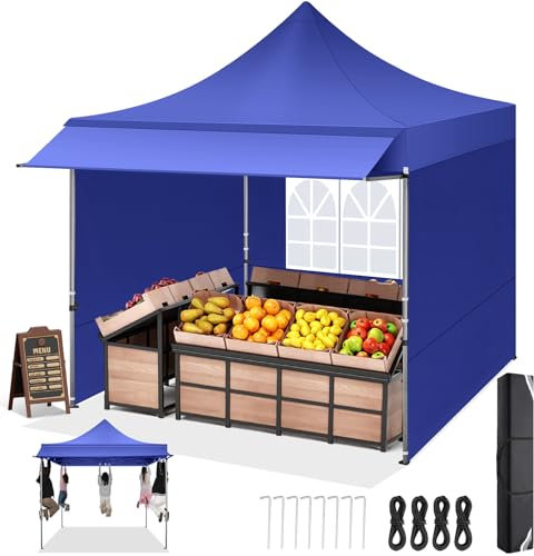 Gazebo 3x3 Pieghevole Impermeabile con 3 Pareti Laterali, Gazebo Esterno Resistente, Tende per Gazebo,Tendone Padiglione Pop Up per Feste Campeggio, Blu Scuro