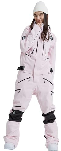 HOUZONIY Skidoverall för kvinnor, snödräkt, skidoverall, skidåkning, skiddräkter, overall, kvinnor, snowboard, skiddräkt, utomhussport, 724-rosa, L