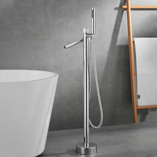 XJTNLB Rubinetto per Vasca Freestanding Cromo Miscelatore Doccia con Deviatore e Doccetta Bocca Girevole a 360 ° Rubinetteria Doccia