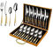Cutlery Set 24 Piece Flatware Set Stainless Steel Silverware Set 6 People Dinnerware Mirror Polish Cutlery Sets with Spoon Knife Fork for Home Kitchen Restaurant Camping Party (Silver Gold)