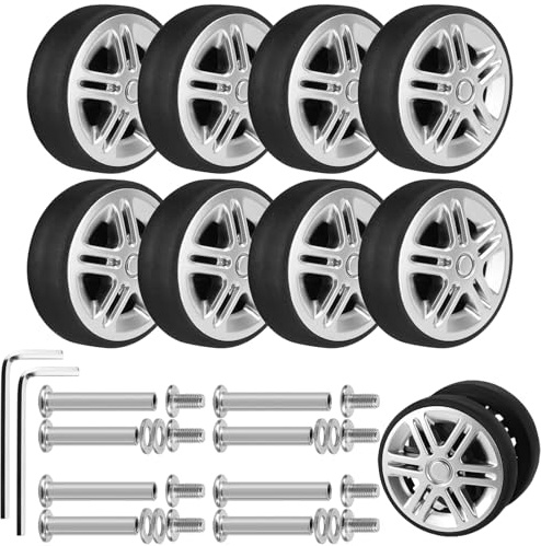 8 Stück Kofferrollen Ersatz 60x19mm, Trolley Rollen Ersatz, Silber Gepäck Ersatzräder, Ersatz Universalräder Set, Koffer Verschleißfeste Gummi Ersatzräder, Für Lenkrollen Verwendet Werden(Silber).