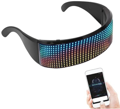 Topiky Occhiali Illuminanti RGB Personalizzabili Controllati APP, Occhiali Intelligenti con Display LED, Occhiali Illuminanti per Adulti, Classici, Unisex, LED 12x36, ABS, Musica e Arte