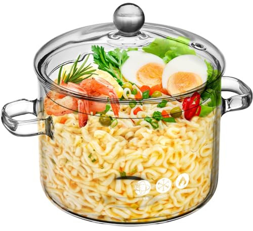 Tofficu Heat-Resistant Transparent Cooking Pot Porridge Pot for Instant Noodles and Soup High Borosilicate Glass Cookware for Home and Restaurant Use