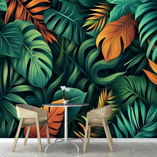 Papier Peint Panoramique Feuille De Monstera Tropicale Feuilles Usine Soie, 300×210 cm Poster Geant Mural Personnalisé 3D pour Salon Chambre Chambre d'enfants Décoration Murale