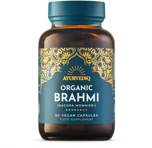 Ayurvediq Organic Brahmi Bacopa Monnieri 600mg, 60 Vegan Capsules | Water Hyssop, Whole Plant Powder, Ayurvedic Herb Supplement, Soil Association Certified, Grown In India