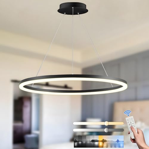 YYUTLUO Moderner DIY-Kreis-LED-Kronleuchter, 1 Schwarz Ring, ∅100cm=45W, H150cm Höhe Verstellbar, Metall+Acryl, Dimmbare Fernbedienung, Runde Hängelampe, Wohnzimmer Schlafzimmer Restaurant Büro
