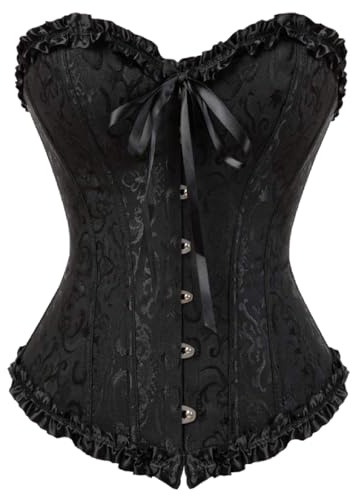 JozAdy Corset pour femme en satin à lacets avec baleines, bustier, grande taille, Noir , XS
