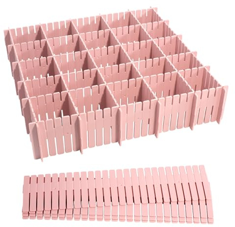adorbox 16 Stück Schubladenteiler mit 16 Schnallen, Schubladeneinteiler Schubladentrenner Verstellbar Schubladen Rosa Trennwände, Verstellbar Schubladeneinsatz für Schrank Unterwäsche Socken Büro