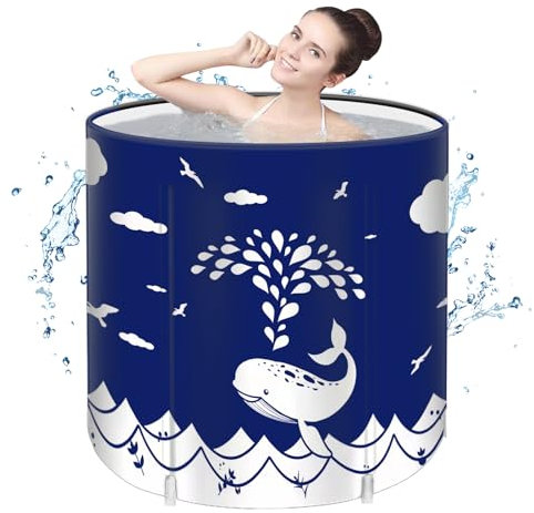 Portable Foldable Bathtub, Separate Family Bathroom SPA Tub, Soaking Standing Bath Tub for Shower Stall, Efficient Taintenance of Temperature, Ideal for Hot Bath Ice Bath (Blue 40)