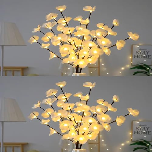 Guozyly Lichterzweige Dekoleuchte, Künstliche Blumen Lichter, LED Baum Lichterzweig, Dekobeleuchtung für Innen Außen, Flexibles Baumlicht für Home Vase (A-2pcs)