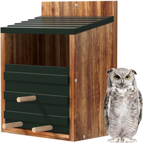 Camii Eulenhaus, Vogelhaus für draußen, Eulen-Nistkasten mit Premium karbonisiertem Zypressenholz, Befestigungsschrauben, leicht zu reinigen, Kreischkasten für Wildtierliebhaber, einfache Montage