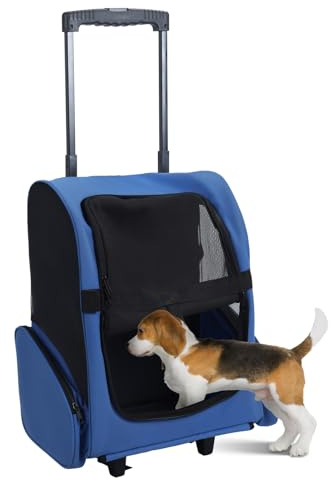 Pet Rolling Rucksack Carrier für kleine Hunde Katzen, Reise Hund Trolley Tasche mit Rollen, Tragbare Katze Welpen Hunde Tragetasche mit Teleskopgriff, Atmungsaktiver Hunderucksack für Spaziergänge