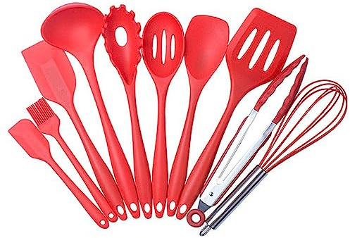 10 Stück Silikon Küchenhelfer Set, Backwerkzeuge Einschließlich Spatel & Messlöffel, Antihaft, Hitzebeständige Küchenutensilien für Home Cooking & Backbedarf