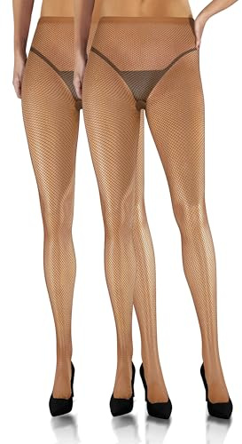 sesto senso 2 par nätstrumpbyxor finmaskiga sexiga nätstrumpor för kvinnor nätstrumpor, 2-pack – brun, XL-XXL plus size