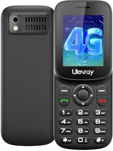 USHINING T185 | 4G Feature Phone with Dual Nano SIM Slot | 1.8“ LCD Screen | Bluetooth | 1000 mAh Battery | FM Radio | SIM Free Unlocked Senior Mobile Phone with Torch | Prepaid Basic Mobile | Black