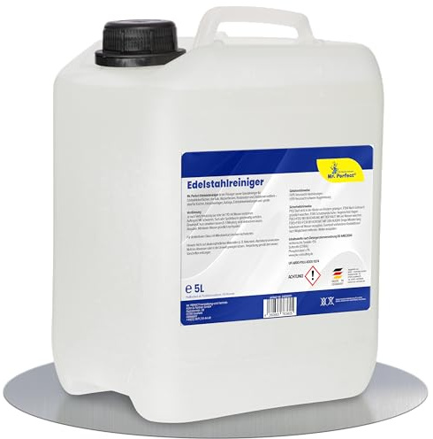 Mr. Perfect Nettoyant liquide très efficace pour acier inoxydable 4 x 5 l – Nettoyant puissant pour acier inoxydable de cuisine et de cuisine – Entretien de l'acier inoxydable – Nettoyant pour
