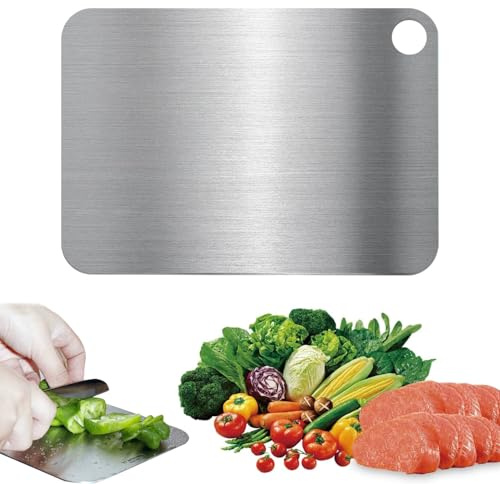 Titanium Cutting Board for Kitchen, Double-Sided 304 Stainless Steel Chopping Board, 9.25 x 5.71 inches Titanium Cutting Boards,Food-Grade Metal Cutting Boards for Meat, Fruit and Vegetables