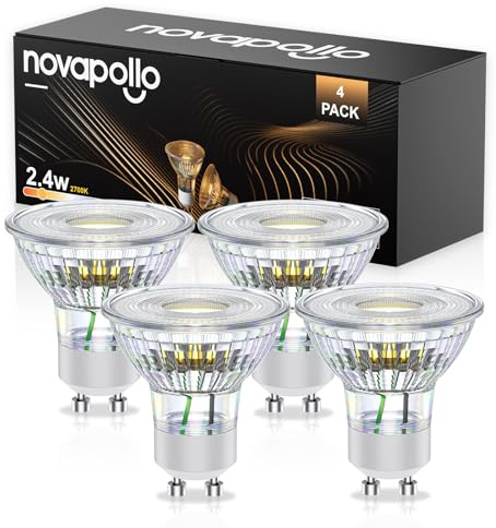 Lampadine LED GU10 Novapollo Non Dimmerabili, 2.4W (Equivalenti a 35W), 2700K Luce Calda, Lunga Durata, Basso Consumo, per Casa e Ufficio, 4 pezzi