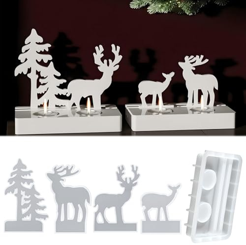 Lot de 5 moules en silicone pour sapin de Noël, élan, WISIRENT, cerf de Noël, élan de Noël, bougeoirs, moules en silicone, moules à moules, élan, pour travaux manuels, bricolage