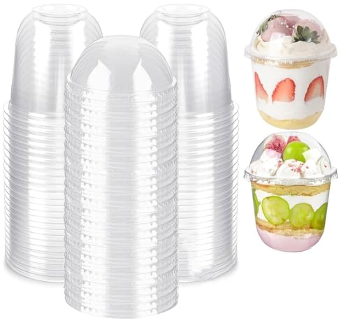 Ousinby 50 Pack Plastic Dessert Cups with Dome Lids and Spoons, Mini Parfait Cups, Clear Dessert Container for Cupcakes, Pudding, Yogurt Fruit, Mousse, and Ice Cream (12oz)
