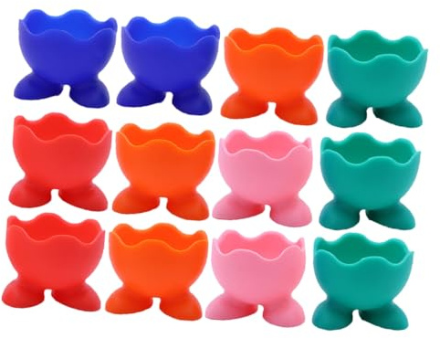 ZUNOXAZ 12 pièces Coquetiers Silicone pour Œufs Durs Supports de Cuisson Résistants Chaleur Compatibles Micro Ondes et Four Ustensile de Cuisine Pratique avec Surface Couleur Aléatoire