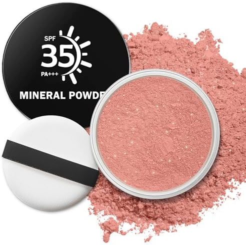 QIUFSSE Mineral Powder Foundation,Loose Powder,0.35 oz,03 Shine Rose | SPF 35,Talc Free,Vegan,Lightweight,Buildable Coverage,Foundation Full Coverage,Mineral Sunscreen for Face