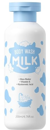 Milk Body Wash, Exfoliating Body Cleanser Gentle Silk Soft Foaming Body Bath with Milk Extract to Hydrate, Nurture, Balance and Soften Skin For 24hr Lotion-Soft Moisturizing Skin Cleanser