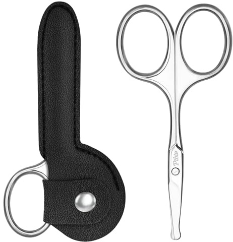 PTBTO Eyebrow Scissors, 3.75” Round Tip for Safe Nose Hair, Mustache & Bikini Trimming, Premium Stainless Steel Small Scissors with Case