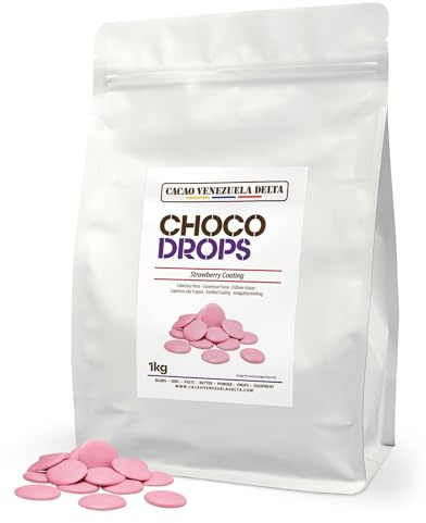 Cacao V Delta Cobertura profesional de Chocolate Rosa Sabor Fresa 1kg para Repostería – Callets Sucedáneos Fácil de Fundir para Tartas, Cake Pops, NO Necesidad Templado