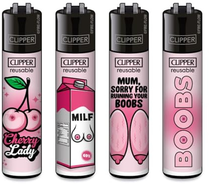 Weedness Clipper Feuerzeug Set 4 Stück FFX Boobs Serie - Limited Gas Bong Pfeifen Einweg Pfeife