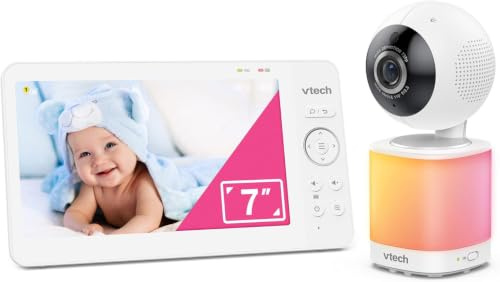 VTech monitor video per neonati con schermo LCD a colori da 7 pollici, visione panoramica a 360°,funzione Pan/Tilt/Zoom, ninne nanne e suoni calmanti,luce notturna multicolore,interfono,VM7468