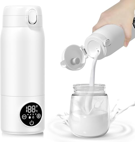 HIUYRFS Tragbarer Flaschenwärmer, 500 ml, tragbar, schnelle Erwärmung, LED-Display und präzise Steuerung von 1 °C, für Auto, Camping und Reisen