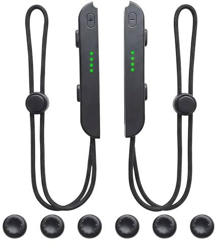 JOVIA 1 Pair of Wrist Strap Controllers, Black Adjustable Elastic Controllers with 6 Joystick Caps, Wrist Strap Handle Replacement Accessories, Compatible with Switch Joy-Con Controllers