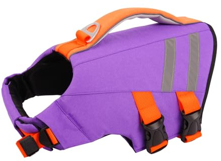 Hjyokuso Hunde Schwimmweste Kleine Hunde, Hundeschwimmweste mit Rettungsgriff & Reflektierend, Schwimmweste für Dackel Chihuahua Mops Lila XS